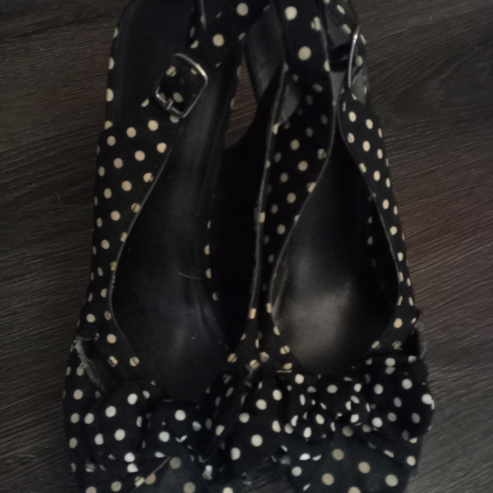 Charlotte Russe Black and White Polka Dot Wedges With Bows On Front